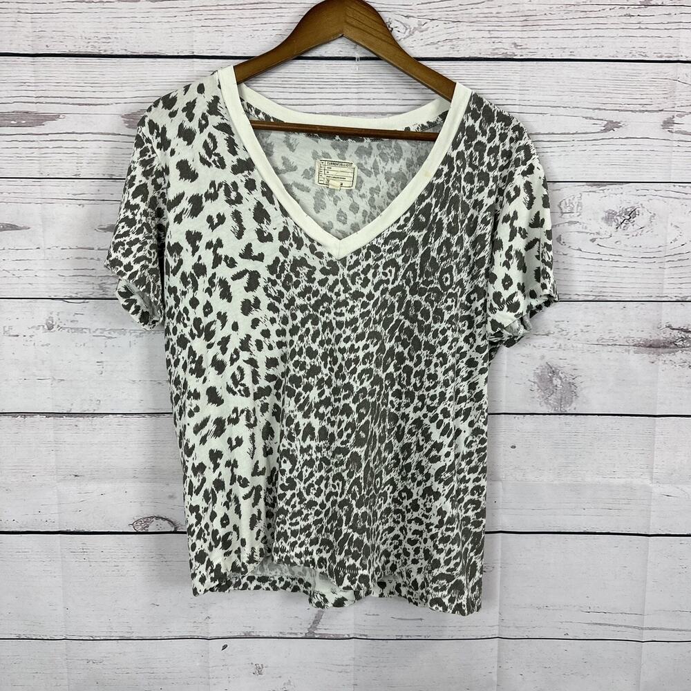 Current Elliot‎ Tee Shirt Top Womens Small Gray Leopard Vneck Basic